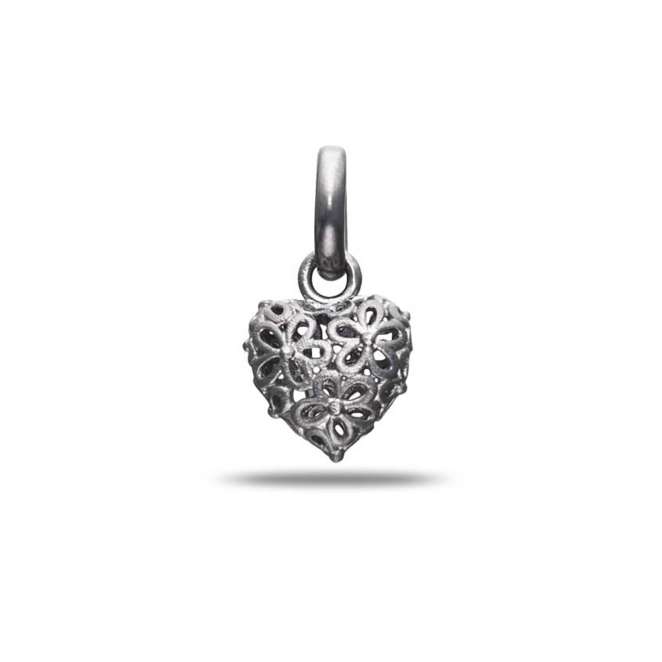 New Story Jewellery Women's Flower Pattern Heart Dangle Charm In Silver